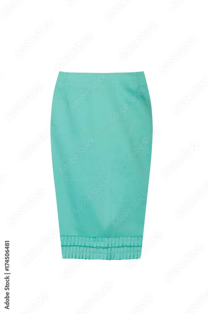 Blue pencil skirt isolated on white background 