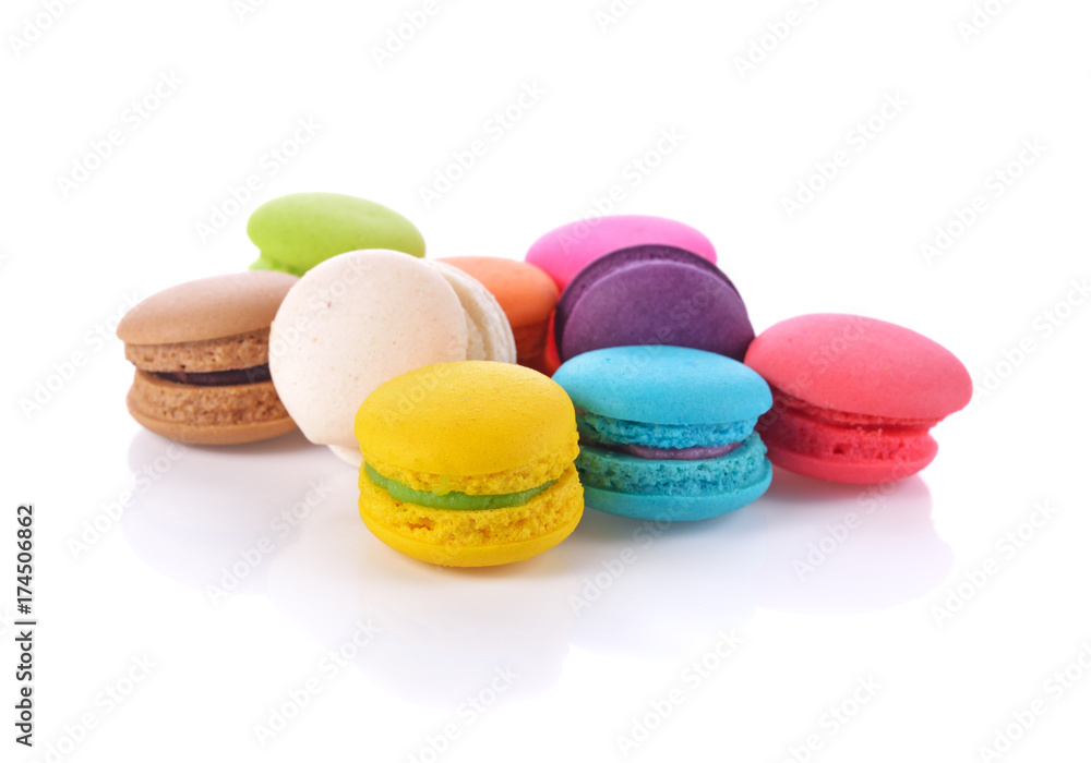 French colorful macarons isolated on white French colorful macarons isolated on white