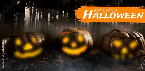 Composite image of graphic image of ghoulishly halloween text photo