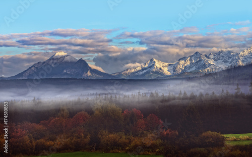 Wonderful view of Slovak and Polish tatras in autumn day