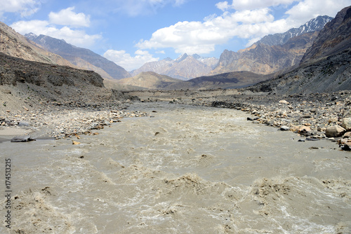 Beautiful Bartang Valley near Roshorv with the mighty Bartang river, Pamir Mountain Range, Tajikistan