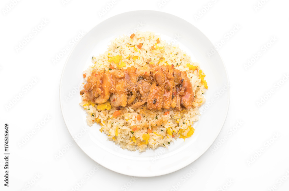 fried rice with grilled chicken and teriyaki sauce fried rice with grilled chicken and teriyaki sauce