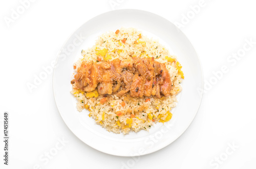 fried rice with grilled chicken and teriyaki sauce