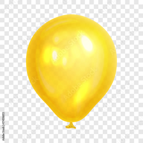 Realistic yellow balloon, isolated on transparent background. Balloon for birthday party, celebration, festival. Flying glossy balloon. Holiday vector Illustration.