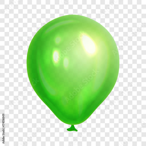 Realistic green balloon, isolated on transparent background. Balloon for birthday party, celebration, festival. Flying glossy balloon. Holiday vector Illustration.