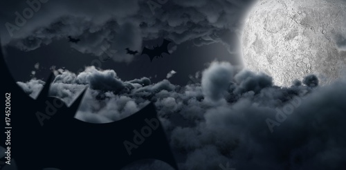 Composite image of digital image of silhouette bat