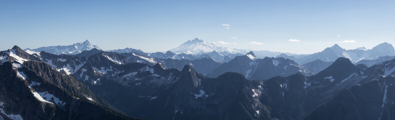 Beautiful Panoramic View of Canadian Mountain Landscape during a vibrant sunny summer day. Taken near Chilliwack, East of Vancouver, British Columbia, Canada.
