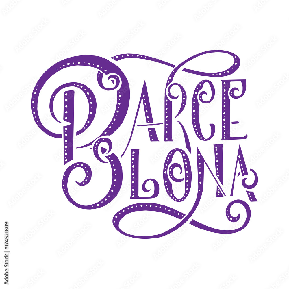 Hand written city name. Hand lettering calligraphy. Barcelona. Hand made vector Lettering.