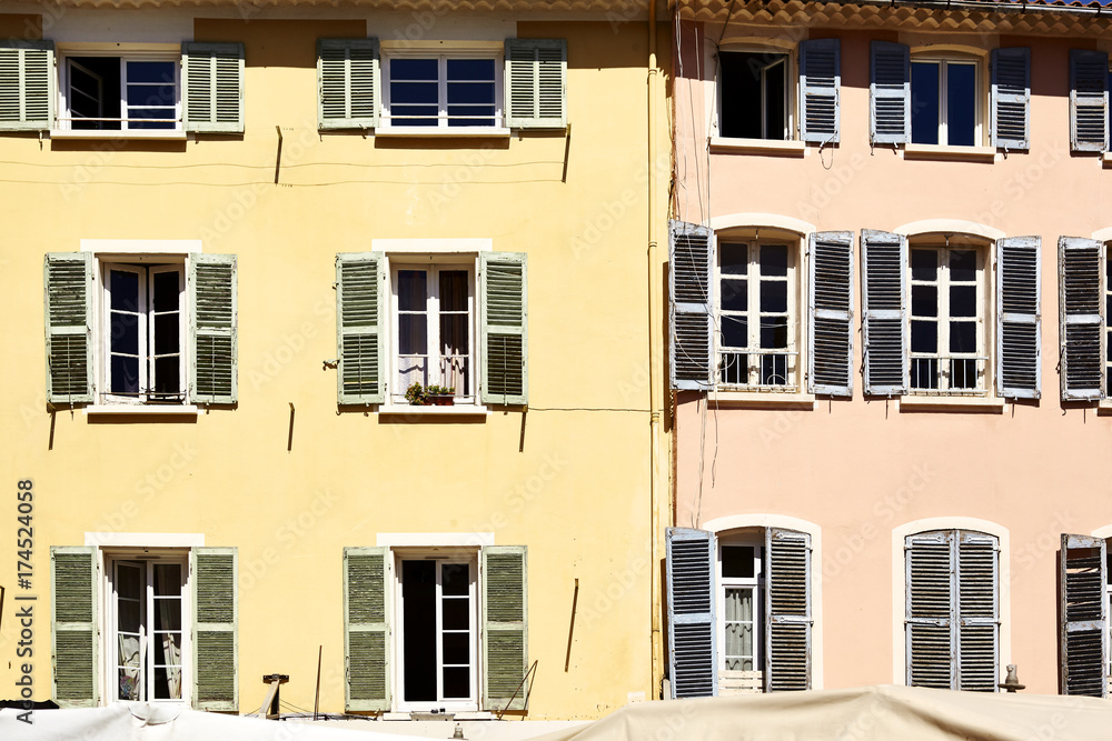 Coloured facades in a Street of Hyères - Provence