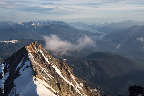 Aerial landscape view of the beautiful mountains near Squamish, North of Vancouver, British Columbia, Canada.
