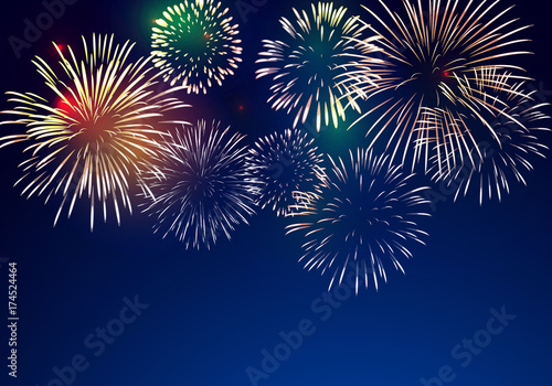 Brightly Colorful Fireworks on twilight background