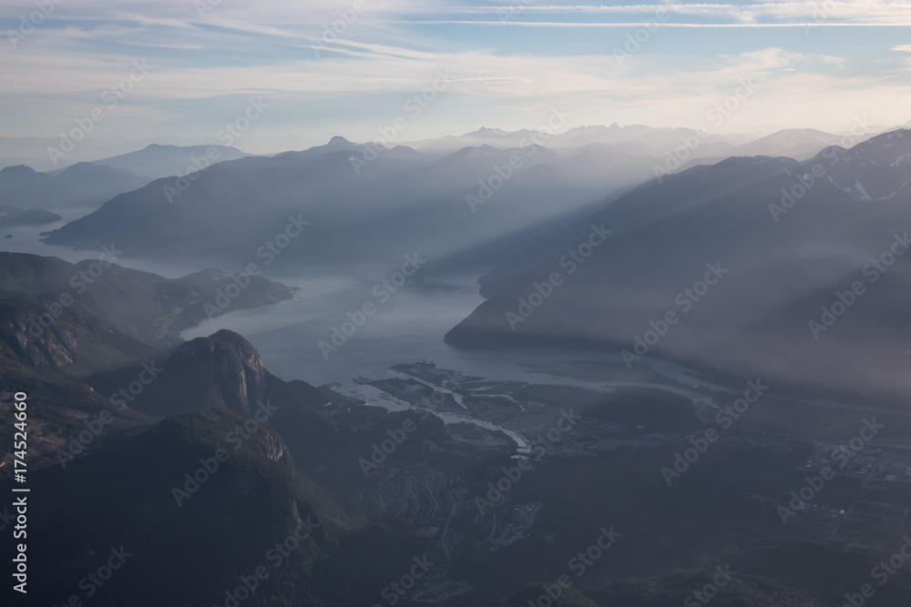 Aerial landscape view of the beautiful mountains near Squamish, North of Vancouver, British Columbia, Canada.
Aerial landscape view of the beautiful mountains near Squamish, North of Vancouver, British Columbia, Canada.