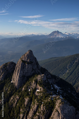 Aerial landscape view of the beautiful mountains near Squamish, North of Vancouver, British Columbia, Canada.
