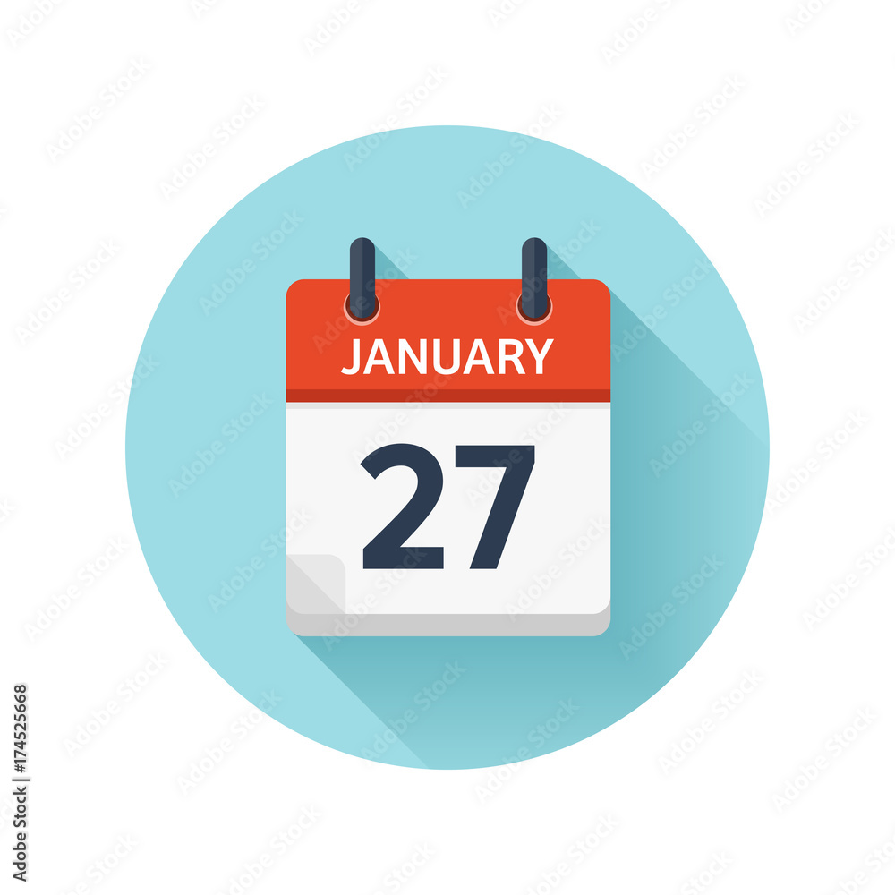 January 27. Vector flat daily calendar icon. Date and time, day, month 2018. Holiday. Season. January 27. Vector flat daily calendar icon. Date and time, day, month 2018. Holiday. Season.