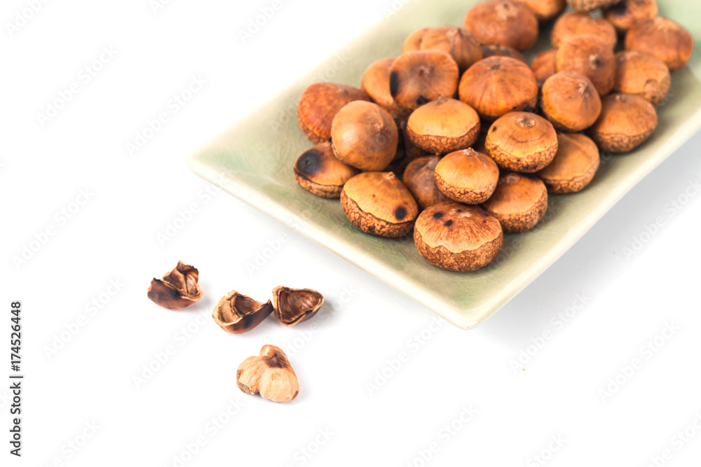 Chestnuts food with fork from rain forest Chestnuts food with fork from rain forest