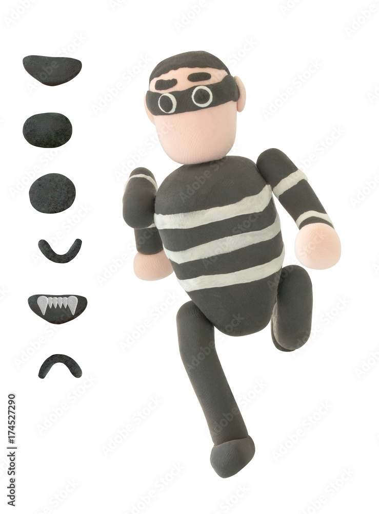 Fototapeta premium Plasticine Thieve or crime in running action