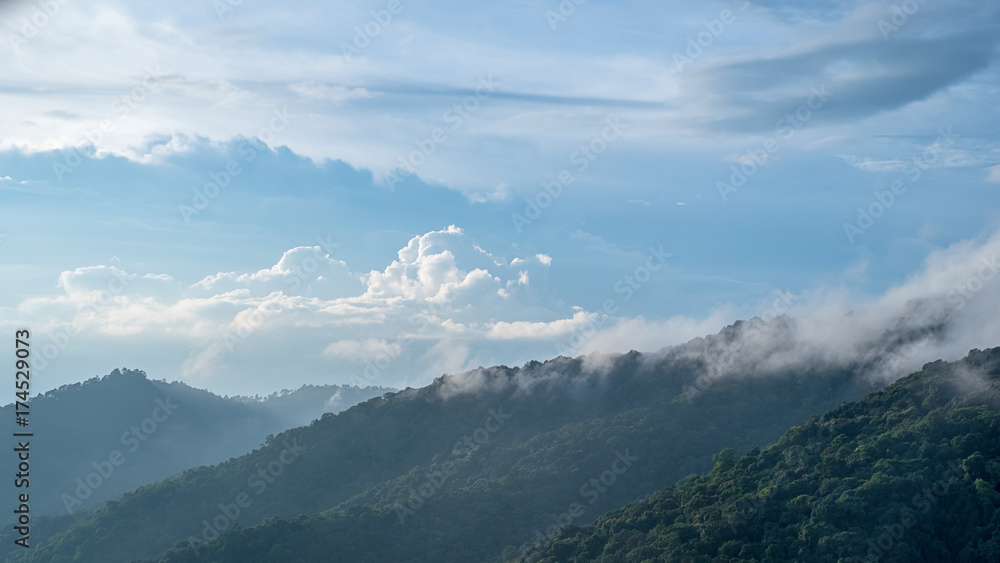 Beautiful dusk scene on the mountain in Doi Pui Chiangmai, Thailand at sunset.