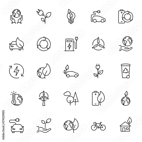 Thin line Ecology icons set