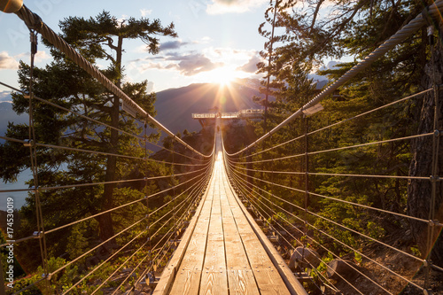 Suspension Bridge on Top of a Mountain in Squamish, North of Vancouver, British Columbia, Canada. photo