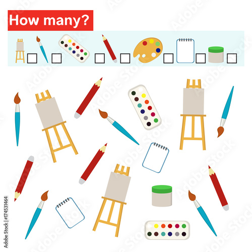 Counting educational children game for preschool. How many objects. Mathematical task. Vector illustration.