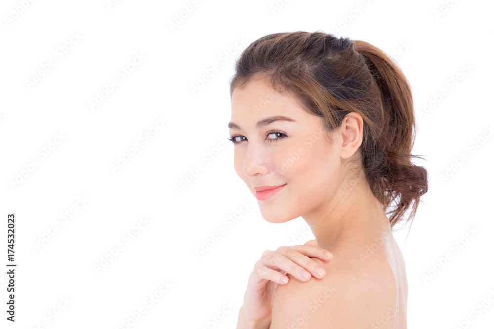 Beautiful girl with makeup, woman and skin care cosmetics concept / attractive asian girl on face isolated on white background. Beautiful girl with makeup, woman and skin care cosmetics concept / attractive asian girl on face isolated on white background.