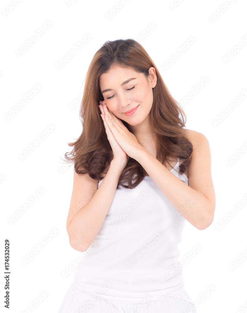 Beautiful girl with makeup, woman and skin care cosmetics concept / attractive asian girl on face isolated on white background. Beautiful girl with makeup, woman and skin care cosmetics concept / attractive asian girl on face isolated on white background.