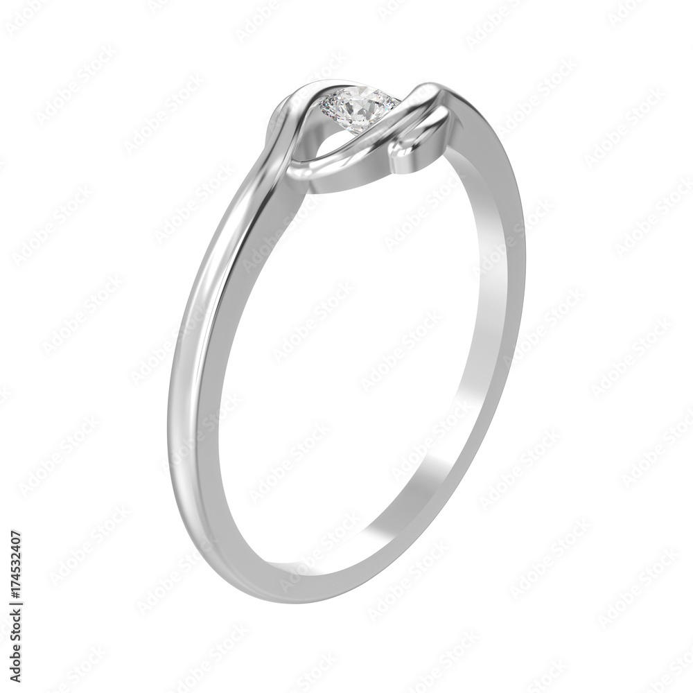 3D illustration isolated white gold or silver engagement illusion twisted ring with diamond 3D illustration isolated white gold or silver engagement illusion twisted ring with diamond