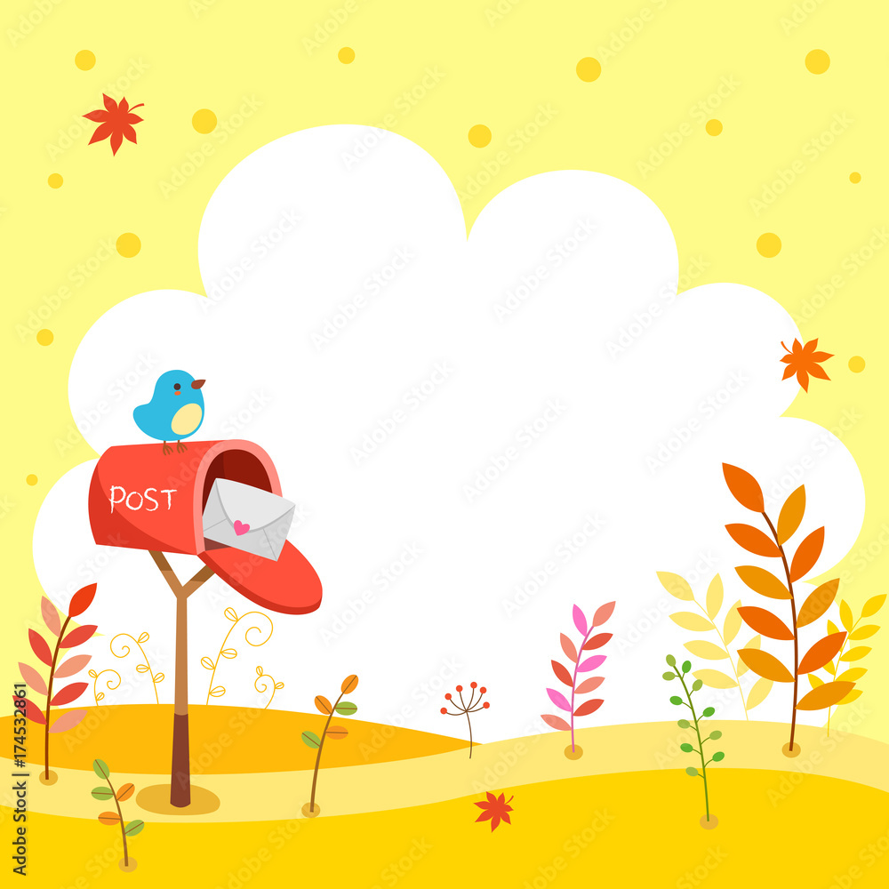 Autumn background with a little bird on mailbox Stock 벡터 | Adobe Stock