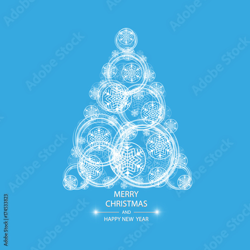 Christmas tree made of snowflakes and magic circle.