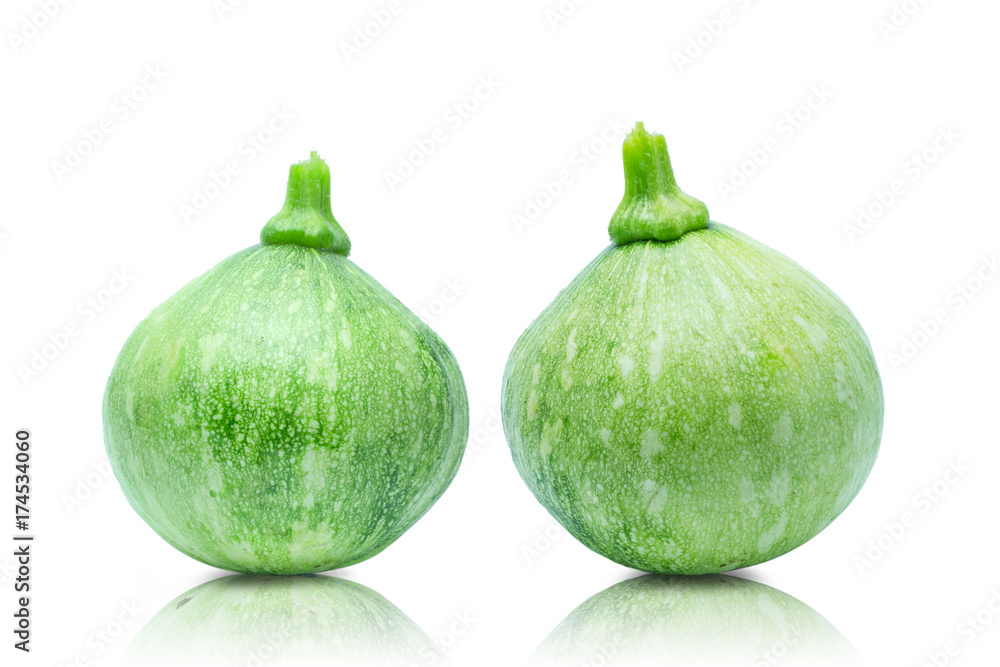 Two green fresh baby pumpkin isolated on white background with clipping path. Two green fresh baby pumpkin isolated on white background with clipping path.