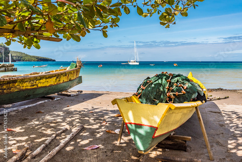 Caribbean bay on St. Lucia with boats