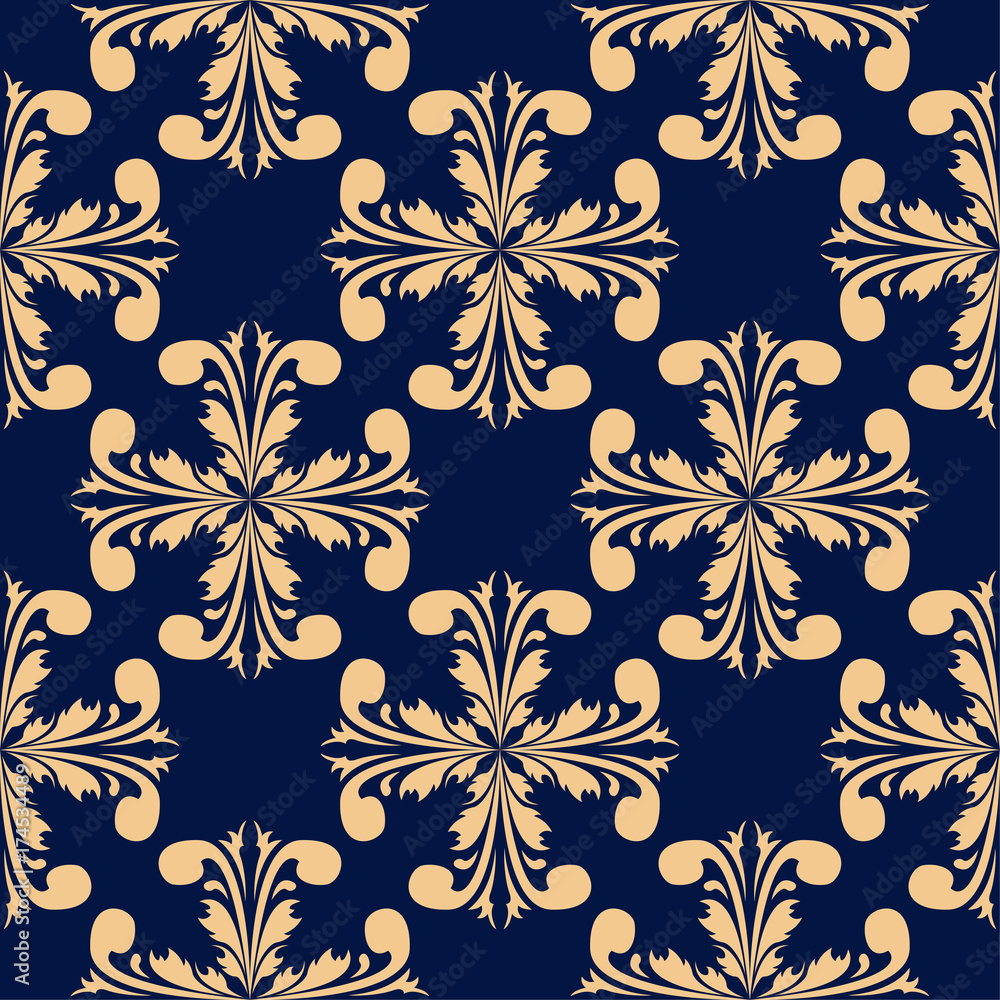 Golden blue floral seamless pattern Golden blue floral seamless pattern
