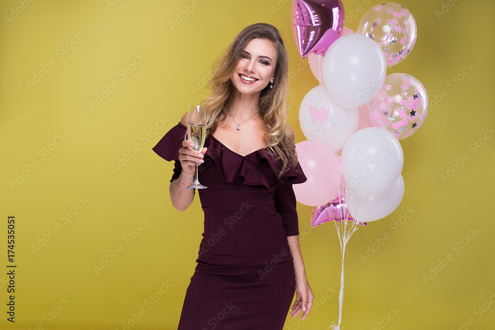 Happy New Year 2018 Bright blond woman celebrate Christmas and