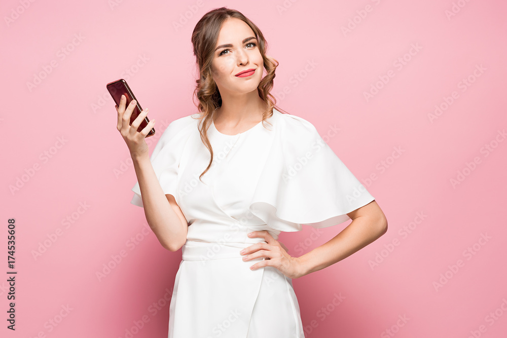 Happy woman phone talking. Face with toothy smile Happy woman phone talking. Face with toothy smile