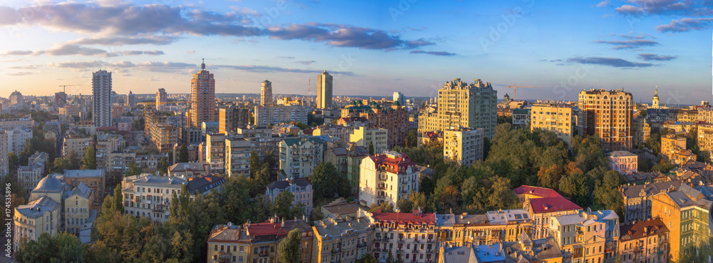 Beautiful area of kiev near the city center at sunset time, aerial photography in Kiev, Ukraine Beautiful area of kiev near the city center at sunset time, aerial photography in Kiev, Ukraine