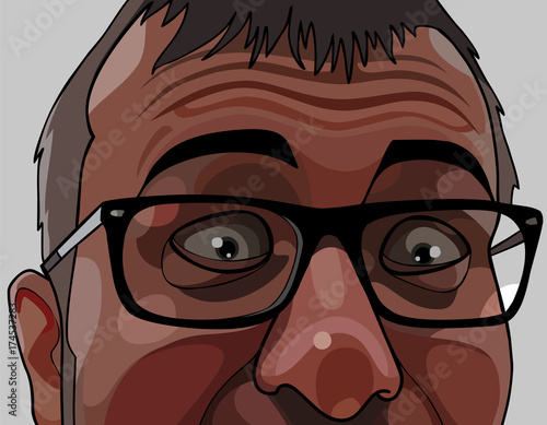 upper face of a frightened man with glasses