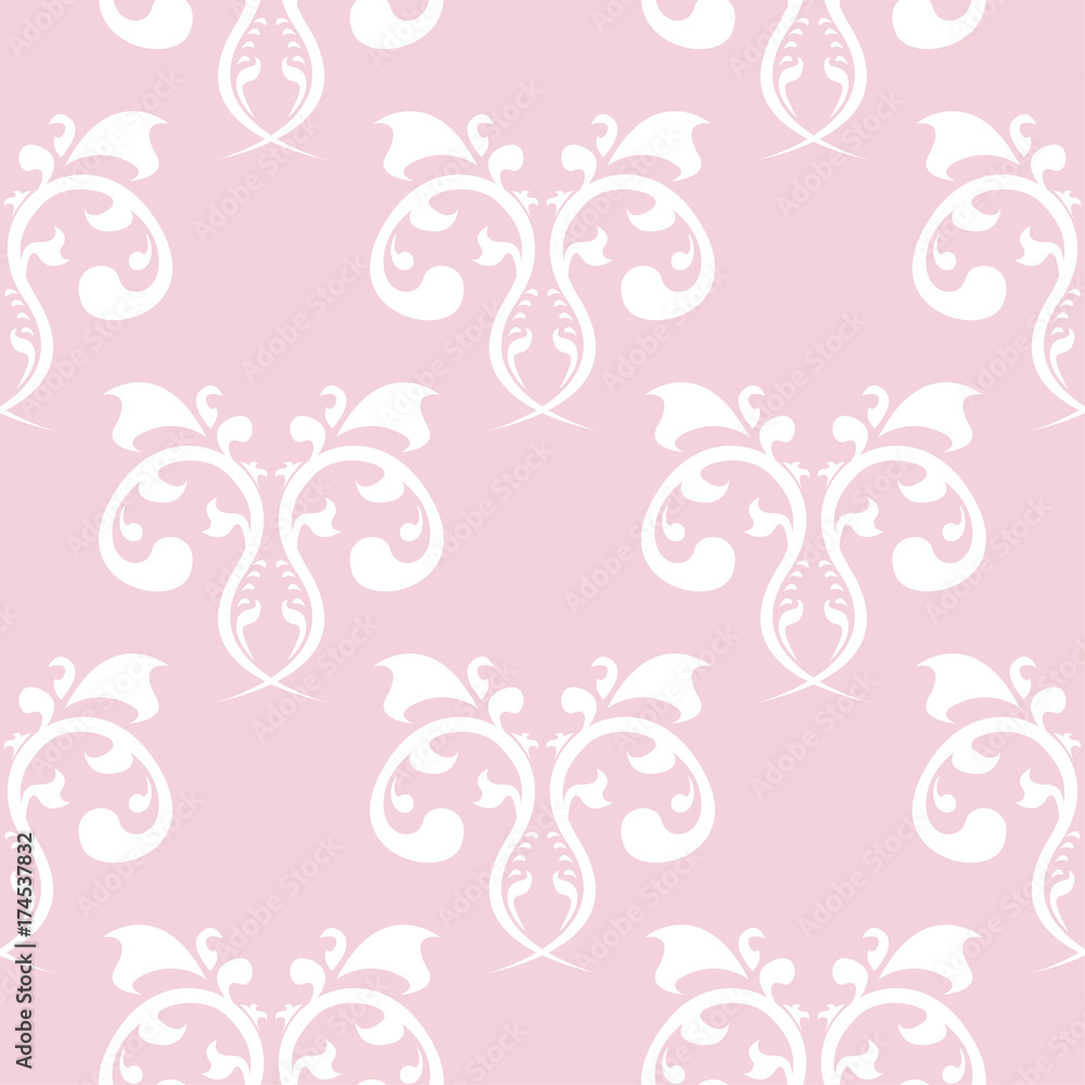 Seamless pattern with soft pink floral ornaments