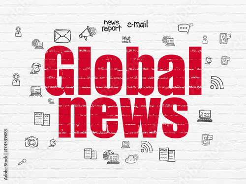 News concept  Global News on wall background