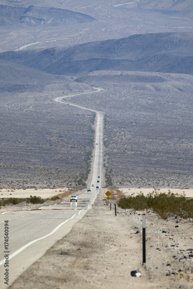 A view of Route 190 running through Death Valley in California 