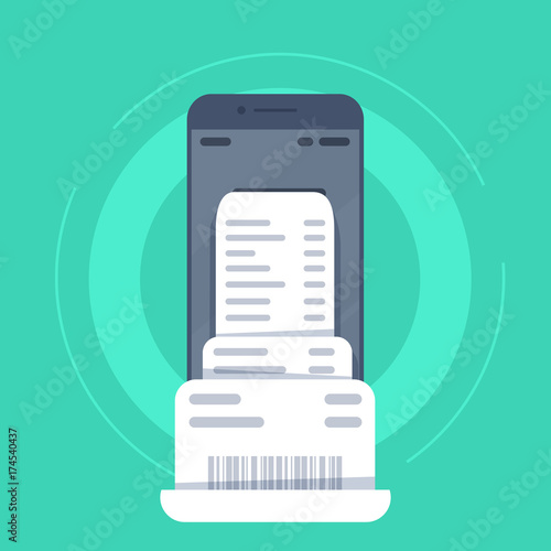 smartphone with invoice bill paper , flat style mobile phone with invoice bill paper