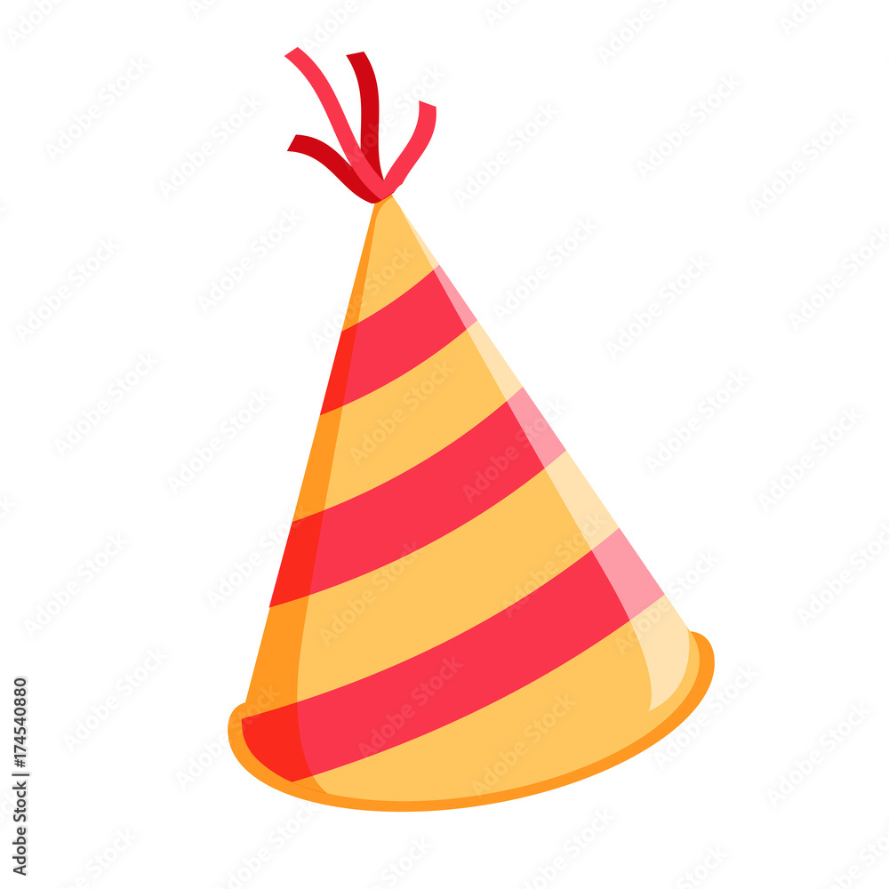 Birthday hat isolated. Glossy Cone-like Hat For Event Celebration. Vector Illustration. Birthday hat isolated. Glossy Cone-like Hat For Event Celebration. Vector Illustration.