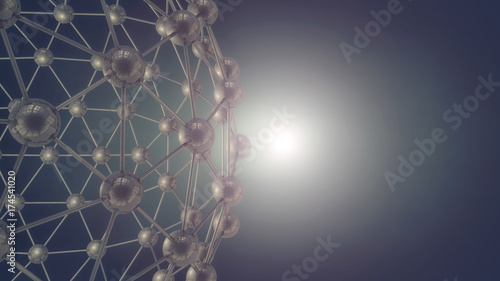 Structure 3d connection, particles and light background