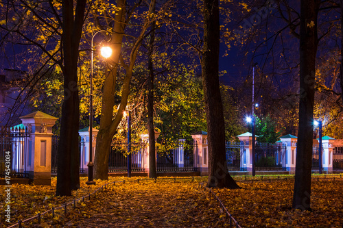 Night view of Nikolsky garden  Saint Petersburg  Russia