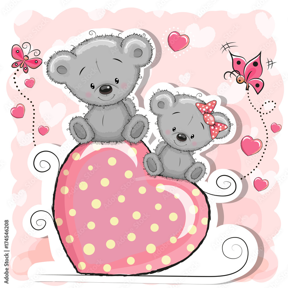 Obraz premium Two Bears is sitting on a heart