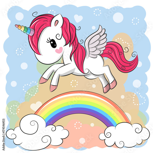Cute Cartoon Unicorn and rainbow