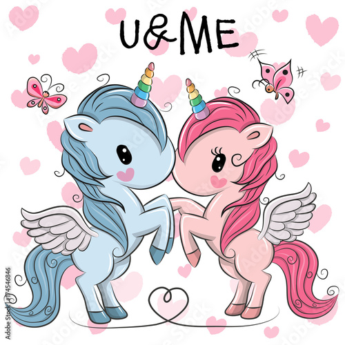 Cute Unicorns on a hearts background