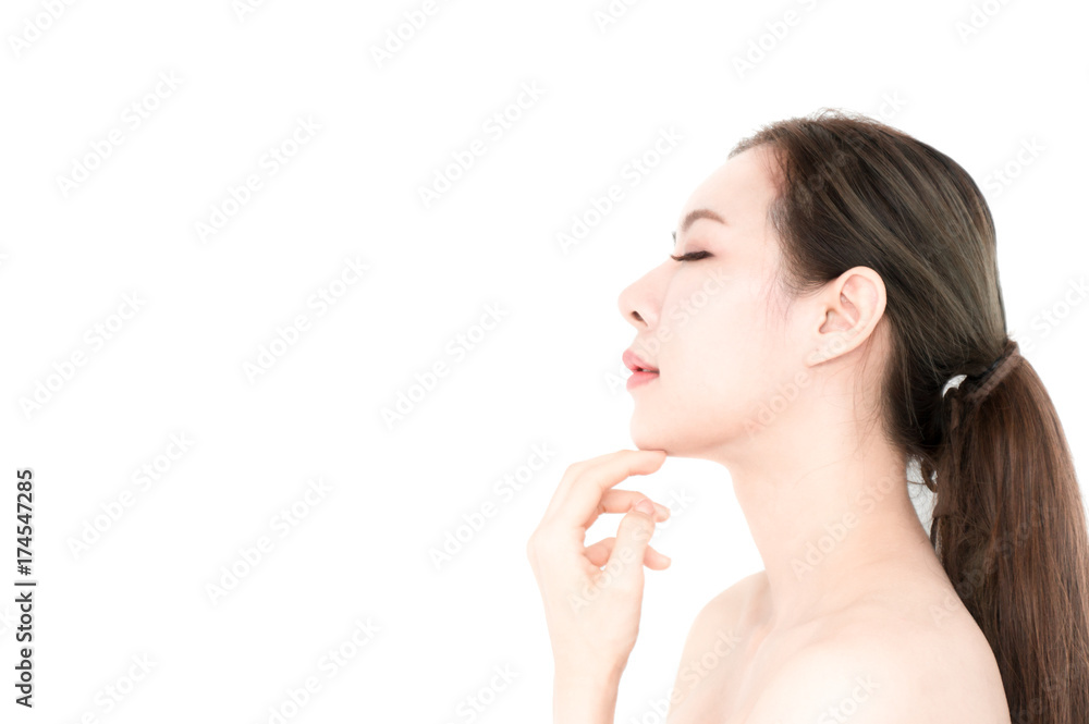 Asian beauty women present skin for skin care product on white background Asian beauty women present skin for skin care product on white background
