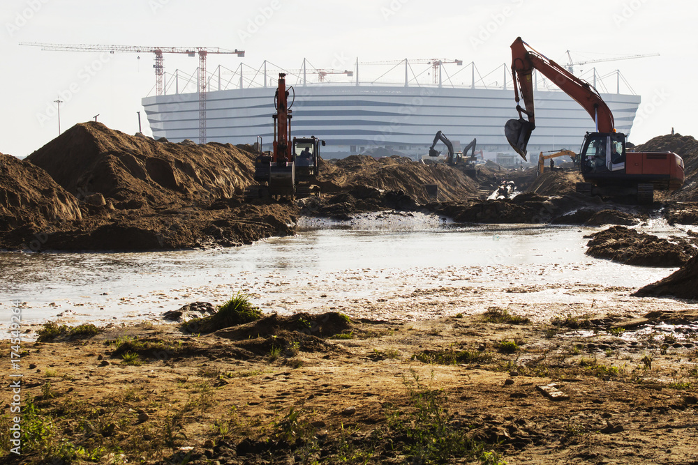 Kaliningrad-Russia, 28 September, 2017: Construction of a football stadium for the 2018 world Cup