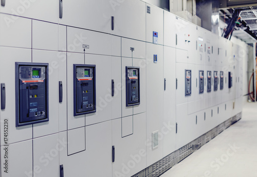 Low voltage switchgear at power plant. Electrical switchgear. Industrial electrical switch panel of power plant