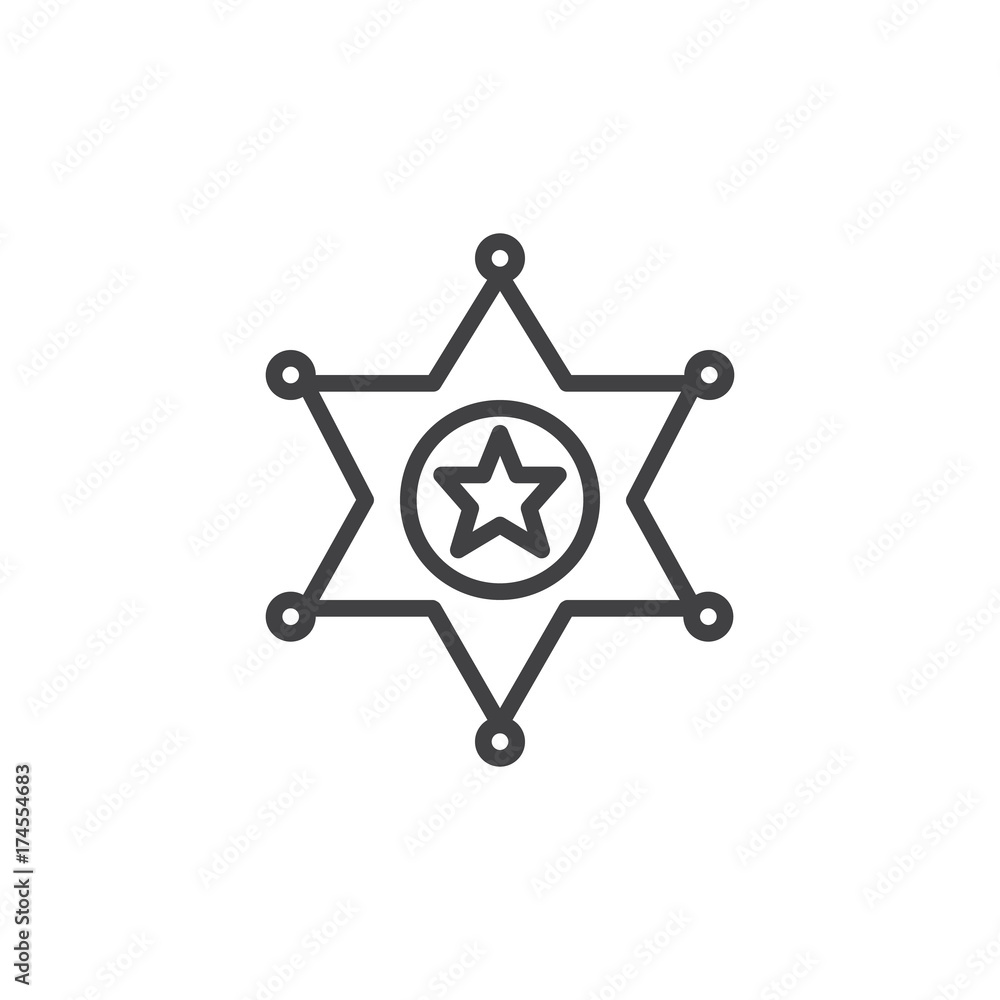 Sheriff's badge line icon, outline vector sign, linear style pictogram isolated on white. Symbol, logo illustration. Editable stroke Sheriff's badge line icon, outline vector sign, linear style pictogram isolated on white. Symbol, logo illustration. Editable stroke
